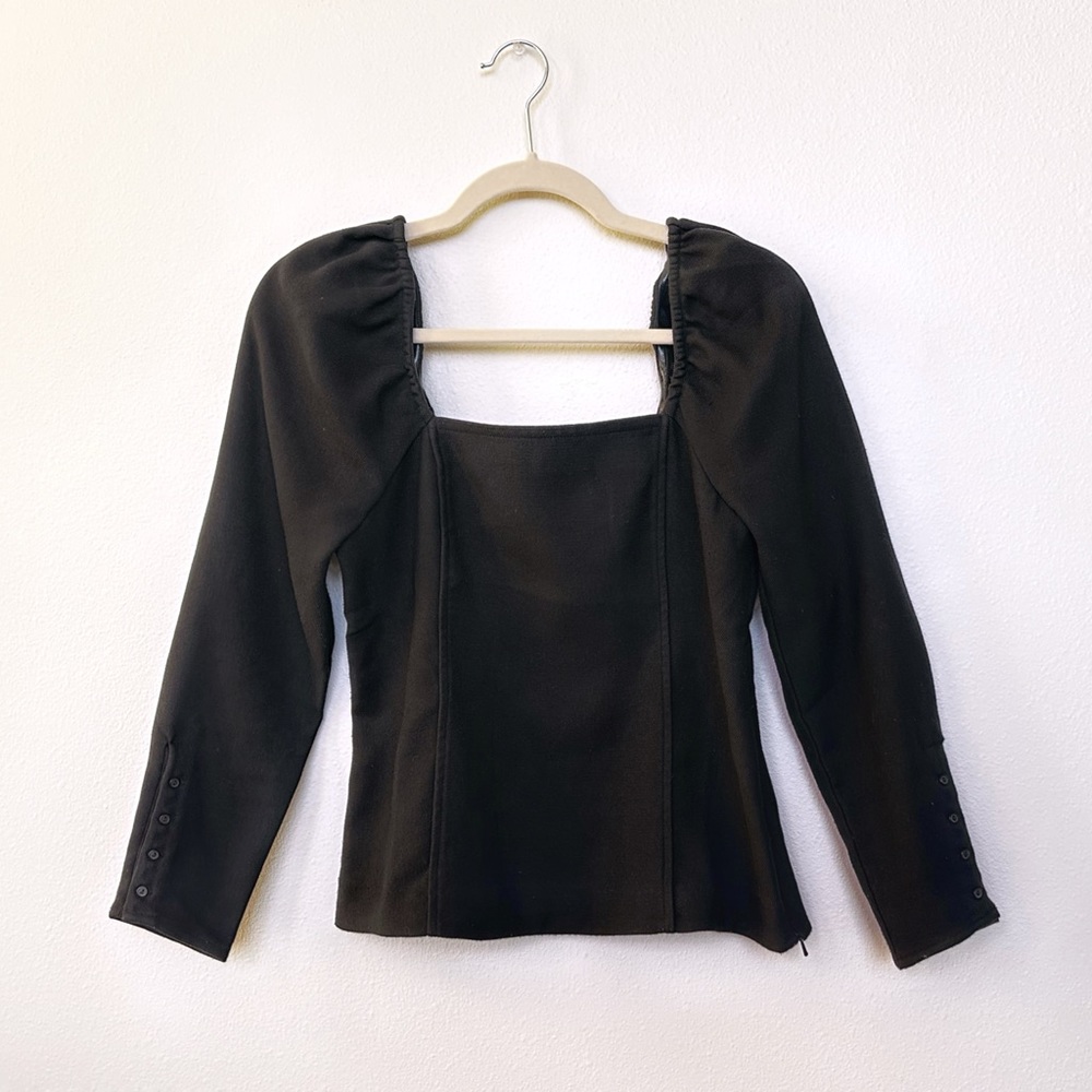 🔵Something Navy🔵Fitted Puff Sleeve Square Neck Top in Black